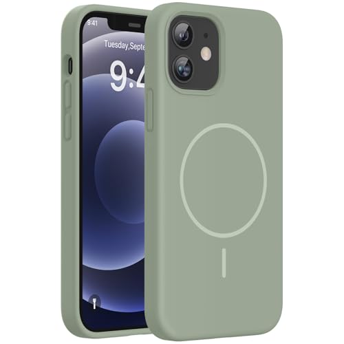 Image of Miracase Magnetic for iPhone 12 Case /iPhone 12 Pro Case, [Soft Anti-Scratch Microfiber Lining], Compatible with MagSafe,Liquid Silicone Shockproof Drop Protection Phone Case for 12 /12 Pro,Patina Green