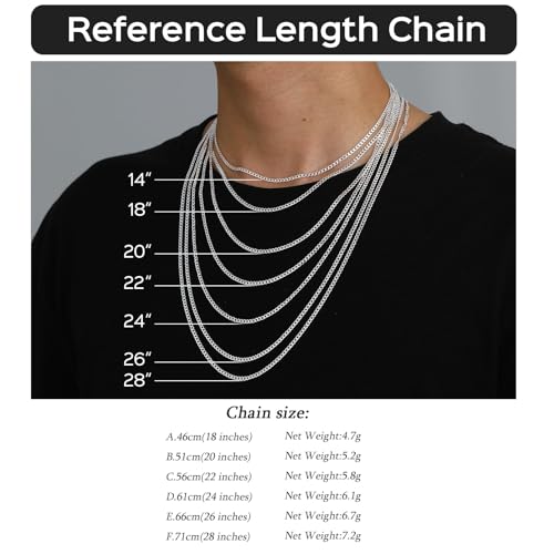 ChicSilver 2.8mm/5mm Solid 925 Sterling Silver Cuban Link/Figaro Chain Necklace for Women Men, 14, 18, 20, 22, 24, 26, 28 Inch(with Gift Box)4