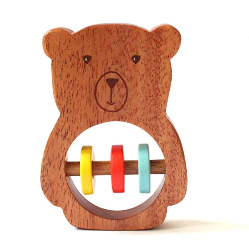 Image of Shumee Wooden Baby Bear Rattle & Teether Wooden Montessori Toy For Babies (0-6 Months), Lightweight & Safe Enhances Grasping Wooden Rattle For Baby. Smooth Edges Sustainable Certified 100% Child Safe.