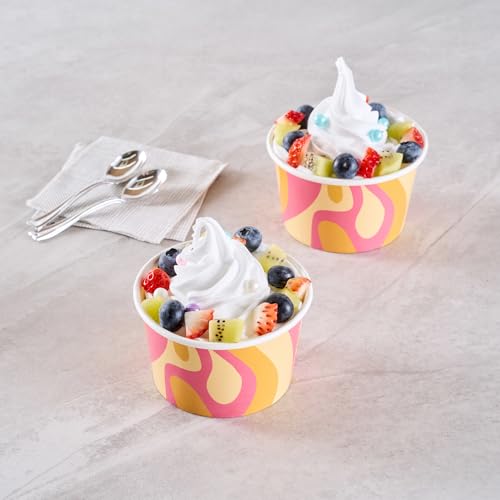 Image of Coppetta 8 Ounce Dessert Cups, 200 Greaseproof Ice Cream Cups - Lids Sold Separately, For Hot And Cold Foods, Tropical Twist Paper Yogurt Bowls, Disposable, Sturdy - Restaurantware
