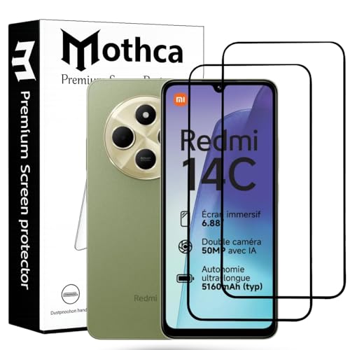 Image of Mothca Military-Grade Tempered Glass Screen Protector Compatible for Redmi 14C / Redmi A4 / Poco C75 with Edge to Edge Coverage - Case Friendly, Anti-Scratch & Bubble-Free Installation Kit (Pack of 2)