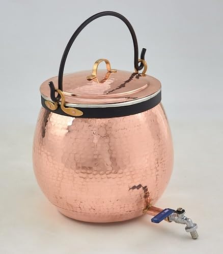 Chaudron en Cuivré Fait à la Main avec Poignée en Fer Couvercle et Robinet de Service Étamage Intérieur de 20 à 60 litres (30 Litres)