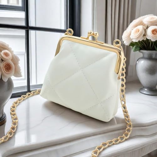 Vintage Genuine Leather Kiss Lock Purse for Women Crossbody Handbag Wallet (White)3