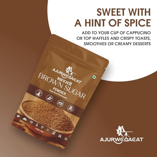 Image of AJURWEDAEAT Brown Sugar Organic Natural Sweetener Powder Unrefined Healthy Alternative No Preservatives Fine Granules for Tea Coffee Baking Made in India (850 GM - Pack Of 2)