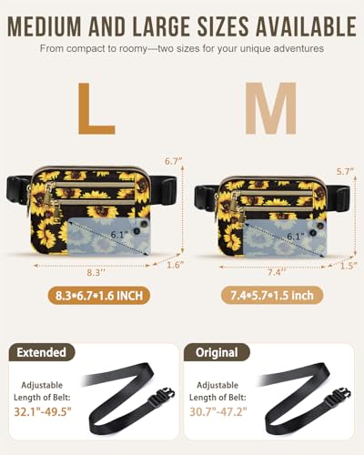 Image of Fanny Packs for Women 4 Zip Pocket Crossbody Belt Bag Waist Bags | Waterproof, Fashion Waist Pack, Crossbody Bags for Women, with Adjustable Strap, for Workout,Running,Traveling(Sunflower,L)