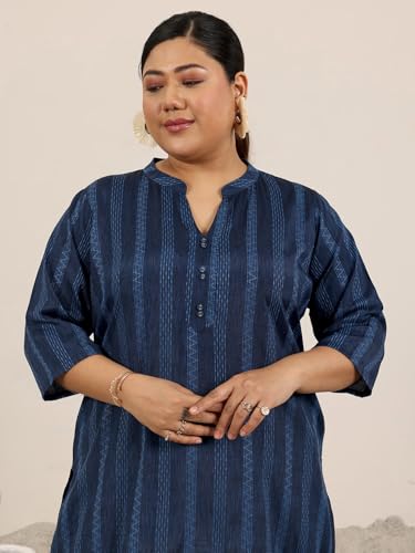 Image of Plus Size Woven Design Cotton Blend Straight Kurti