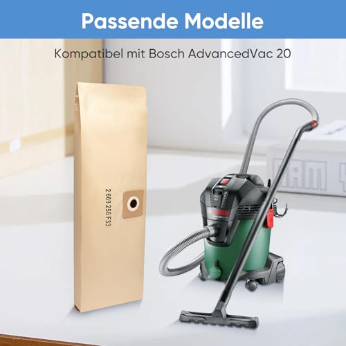 20 x Papierfilterbeutel Zubehör für Bosch Nass- und Trocken Staubsauger AdvancedVac 20 Staubsaugerbeutel