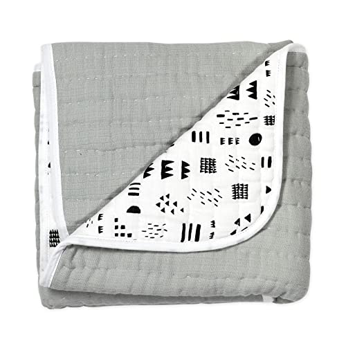 Image of HonestBaby Hand-Quilted Baby Blanket Reversible 100% Organic Cotton for Infant Boys, Girls, Pattern Play /Gray, One Size