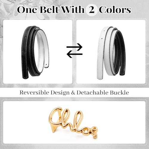 LJCZKA Women Skinny Reversible Belts for Jeans Dress Coats,Adjustable Thin Waist Leather Belt for Ladies with Gold Buckle2