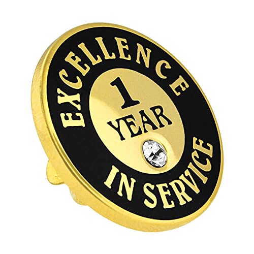 PinMart Gold Plated Excellence in Service Year Award Lapel Pin – Metal Enamel Workplace Reward Pin w/Rhinestone – 1-60 Years Pins for Long Standing Employees2