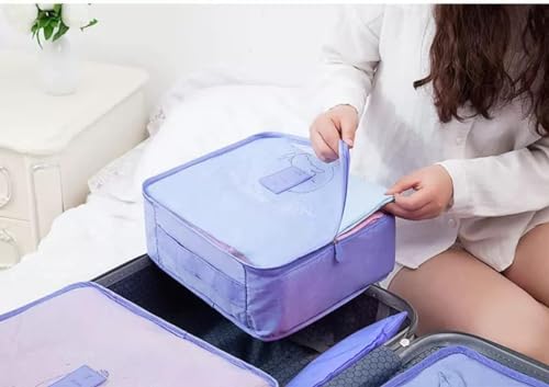 Image of Travel Organizer Pouch Set of 6, Space Saver Packing Cubes for Suitcase, Clothes, Underwear, Socks and Shoes (PURPLE)