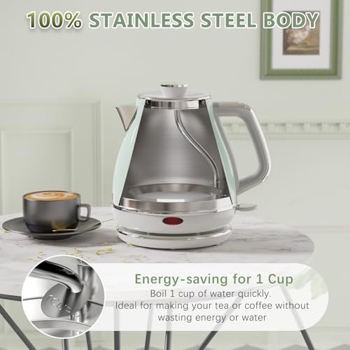 Image of Evoloop Electric Tea Kettle, 1500W /1.0L Hot Water Boiler Heater Pot, Retro Small Electric Kettle, 100% Stainless Steel BPA Free Electric Teapot, Auto Shut-Off & Boil-Dry Protection