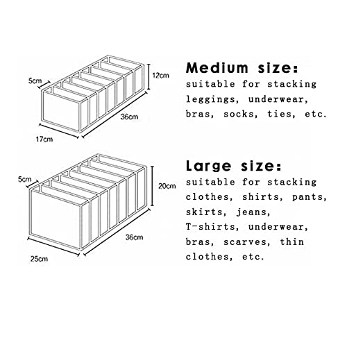 Wardrobe Clothes Organizer,7 Grids Washable Clothes Organizer for Folded Clothes, Mesh Clothes Storage Organizer Separation Box for Jeans, Leggings, Underwear, Socks, T-shirts (Grey, Medium+Large)