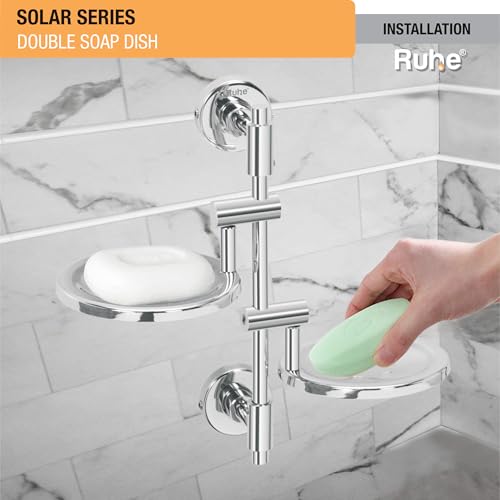 Image of Ruhe Solar Soap Dish | Stainless Steel | Wall Mounted | Soap Dish Holder | Double Soap Dish | Soap Try for Bathroom Accessories | Soap Stand | Soap Holder for Bathroom & Kitchen | Chrome Finish