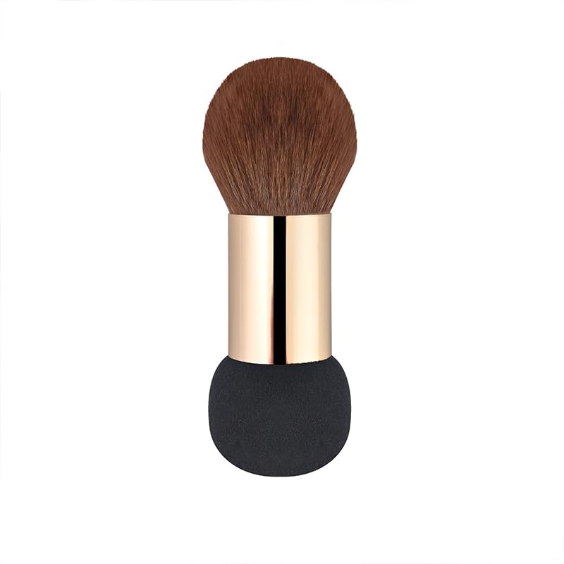 Dual-Ended Makeup Brush – Foundation & Blush Brush with Sponge Tip, Soft Bristles, Portable Beauty Tool for Women, Travel-Friendly, Aluminum Handle