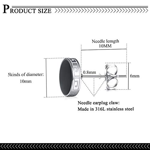 YADOCA Black Round Stud Earrings Set for Men Women 316L Surgical Stainless Steel Matte Black Ear Studs 5 Pairs 4mm-12mm2