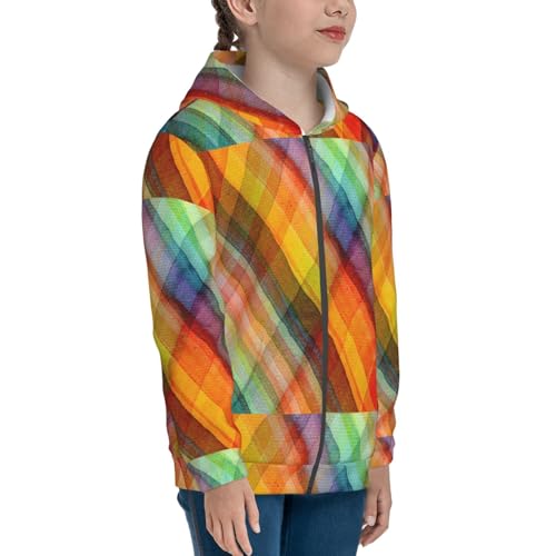 Abstract Watercolors Tartan Kid Hoodies Boys Zip Up Sweatshirts Girls Pullover with Pocket4