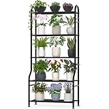 Yutrchey 5-Tier Metal Plant Stand - Heavy Duty Indoor Outdoor Flower Shelf for Multiple Pots, 65' Tall Vertical Holder with Adjustable Leveling Feet & Wall-Fixing Kits, Black