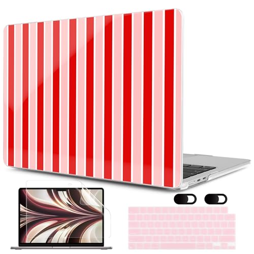 Image of MEEgoodo Case for M5 /M4 /M3 /M2 MacBook Air 13 inch 2026 2025 2024 2022, Fit Model A3449 /A3240 /A3113 /A2681, Case Compatible with MacBook Air 13.6-inch, Red&White Stripe