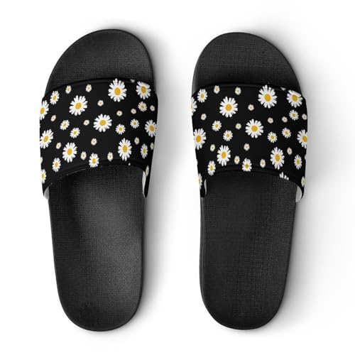 White Yellow Daisy Flower Black Pattern PVC Home Slippers Non-Slip Shower Sandals Summer Indoor Outdoor Beach for Men And Women2