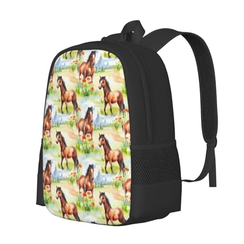 Horse Flower Backbags Large Adjustable Backpack Lightweight Daypack for Men Women 16.5 Inches2