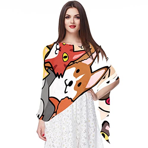 Écharpe en mousseline de soie Lively Corgi motif bleu multicolore pour femme
