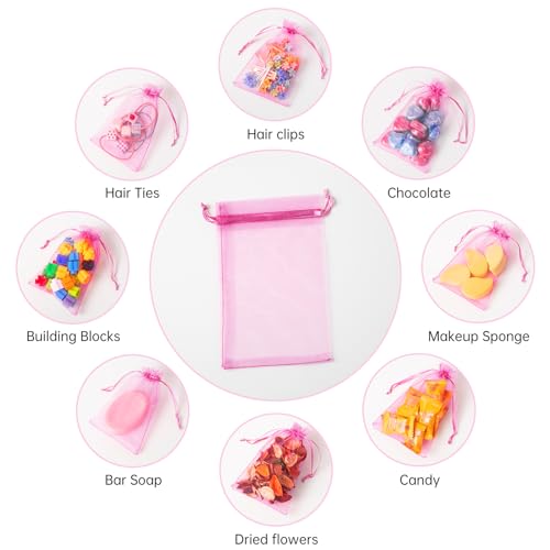 Image of 100PCS Organza Bags, 4x6 inches (10x15cm) Small Mesh Bags Drawstring, Pink Jewelry Gift Bags for Valentine's Day, Party, Festival, Soaps, Makeup Organza Favor Bags