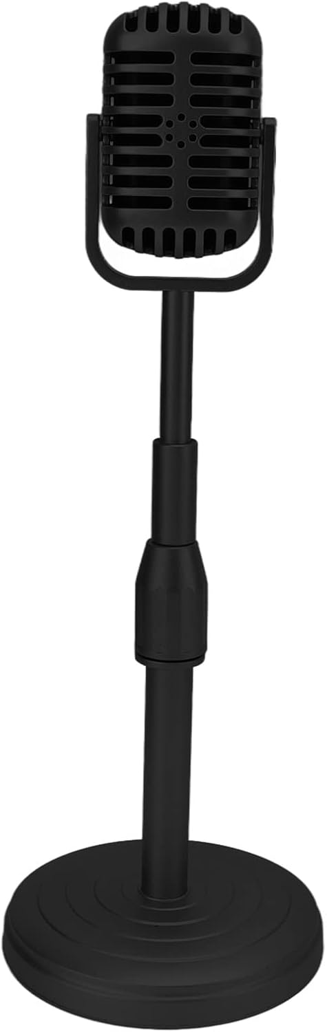 Prop Microphone Retro Microphone Model, Retro Microphone Stage Table Decor with Stable Base for Party Role Play Toy, Retro Microphone Props Model Vintage (Black)