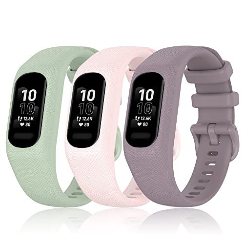 Image of 3PCS Soft Silicone Bands Compatible with Garmin Vivosmart 5 Straps Replacement Wristbands Bracelet Band Case Cover for Women Men, Small /Large Size