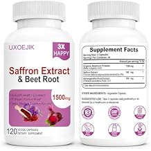 Saffron Supplements with Organic Beet Root & Ashwagandha - 100mg Saffron Extract for Mood Support, Energy & Focus -Organic Saffron, Vegan, Non-GMO, 120 Count 120