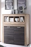 Modernes, pflegeleichtes Highboard aus Holzwerkstoff in Nussbaum Satin (Nb.), Absetzung Touchwood Dunkelbraun