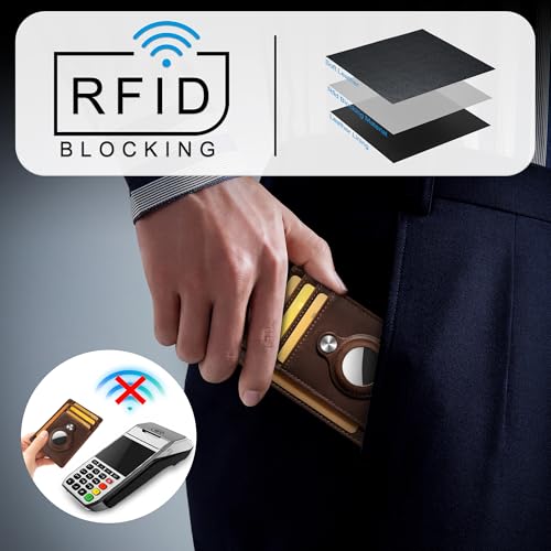 Image of Hawanik Slim Minimalist Front Pocket Wallet with Built-in Case Holder for AirTag