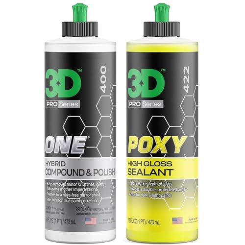 3D One Car Scratch & Swirl Remover + 3D Poxy Montan Butter Wax – Ultimate Paint Correction & High-Gloss Protection – 16 oz Each