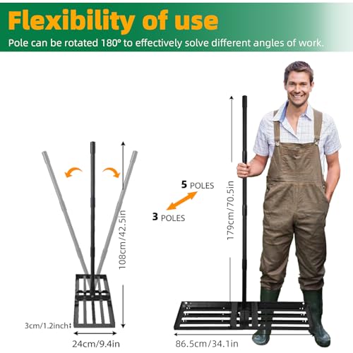 Rastrillo nivelador para césped 34.1x9.4 pulgadas con mango ajustable miniatura 6