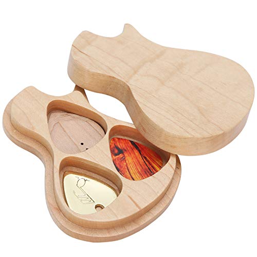 Gitarren-Plektrumkoffer mit 3 Plektren, Gitarren-Plektrum-Deko-Koffer in Form einer Original-Holzgitarre, Gitarristen- Musikinstrumenten-Zubehör