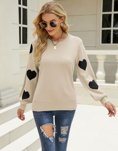Image of Women's Pullover Sweaters Cute Multi-Hearts Knitted Casual Sweater