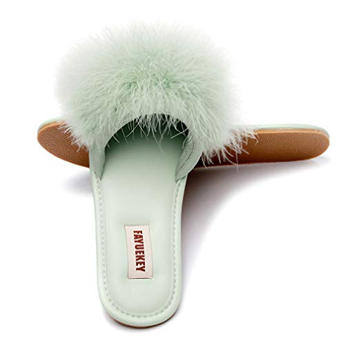 FAYUEKEY Women Fur Sexy Slippers Spring Summer Fluffy Cute PU Comfy Slides Sandals Indoor Outdoor Flats Shoes3