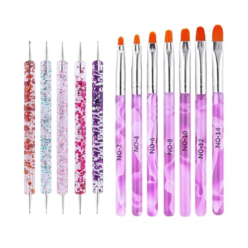 FULINJOY 12Pcs Nail Dotting Tools Set, 5 Pcs Double-end Nail Dotting Pen and 7 Pcs Nail Art Painting Brushes