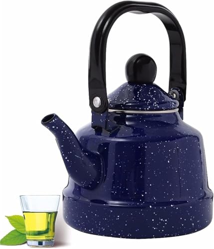 Bouilloire en émail bleu foncé vintage pour toutes cuisinières et camping
