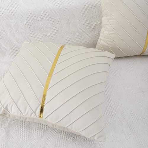 Image of Beige Velvet Pillow Covers 20x20 inch Pack of 2 Gold Decor