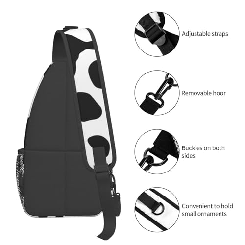 Mochila Sling negra con estampado de vaca para senderismo miniatura 4