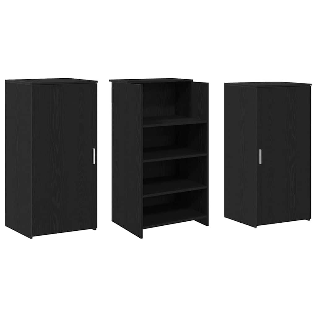 Bancone da ricevimento, nero, effetto rovere, 155 x 50 x 103,5 cm, con vano portaoggetti, ripiano e mensola, postazione di lavoro da ufficio, segretario, adatto come scrivania per computer