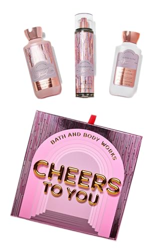 Bath and Body Champagne Toast Gift Set for Her in Luxury Gift Box -- Full Size Boxed Gift Set of Fine Fragrance Mist (8 oz), Shower Gel Body Wash (10 oz), and Moisturizing Body Lotion (8 oz)