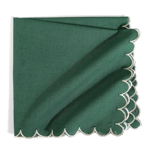 Image of FINGERCRAFT Scallop Edge Cloth Napkins | Set of 6 | 20x20 Inches | 100% Cotton | Table Napkins for Any Occasion | Washable, Perfect for Parties and Everyday Use (Eden Green Slub, Set of 6)