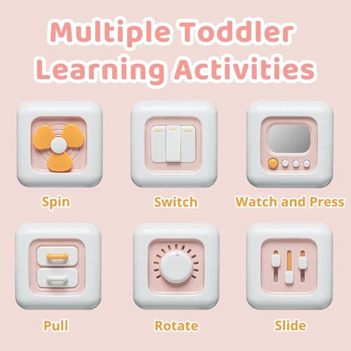 Image of Brand Conquer Montessori Busy Cube for Toddlers 1-3,Car Travel Toys Busy Board Activity Cube,Learning Stocking Stuffers Educational Birthday Gifts Sensory Baby 12-18 Months (Fan Learning 6 in 1 Pink)