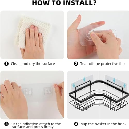Image of BIRDWING 2 Pic Combo Self Adhesive Corner Shelf for Bathroom /Adhesive Shelf for Kitchen with Magic Sticker /Bathroom Organizer Without Drill (GI Metal, Black) - Pack of 2