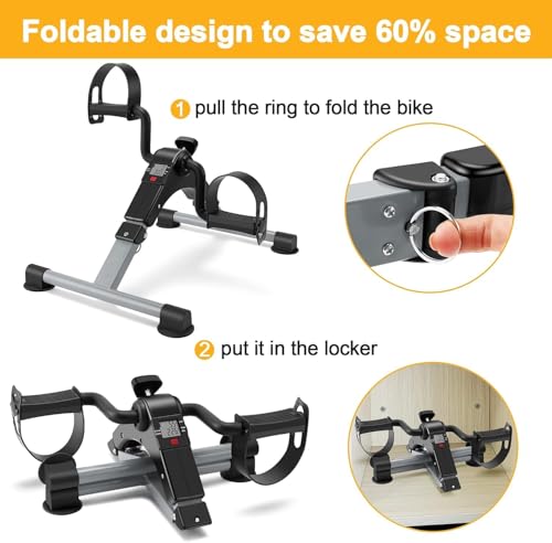 Image of Folding Pedal Exerciser,Mini Exercise Bike,Portable Foot Peddler Desk Bike for Physical Therapy Leg and Arm Exercisers,Adjustable Sitting Exerciser Elderly Men Women - Black (Silver and Black)