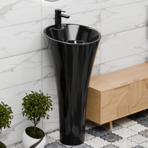 Image of InArt Ceramic Design Pedestal Free Standing Oval Wash Basin for Living Room and Bathroom (Black)