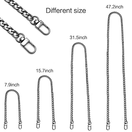 Image of 7.9 inch DIY Iron Flat Chain Belt, Handbag Replacement Belt, Shoulder Belt, Wallet Chain Belt, Metal Buckle, Gun Black 4 Pcs, 7.9 /15.7 /31.5 /47.2 inch
