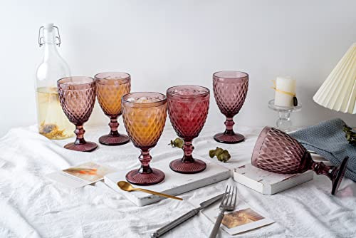 Nilor Colored Glass Goblet Vintage Set Of 6 Diamond Design Pressed Pattern, Pink Wine Glasses, Party Glasses, Drinking Glass, Wine Glass, Wedding Goblet 12 Ounce (Pink) #TOP3